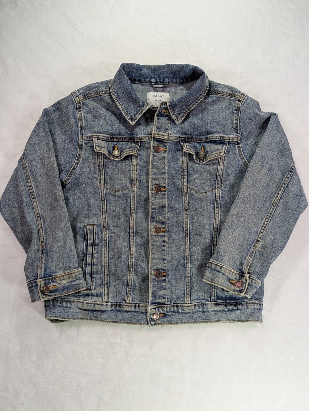 Old Navy Kids XL 14-16 Plus Denim Trucker Jacket Medium Wash Stretch EUC